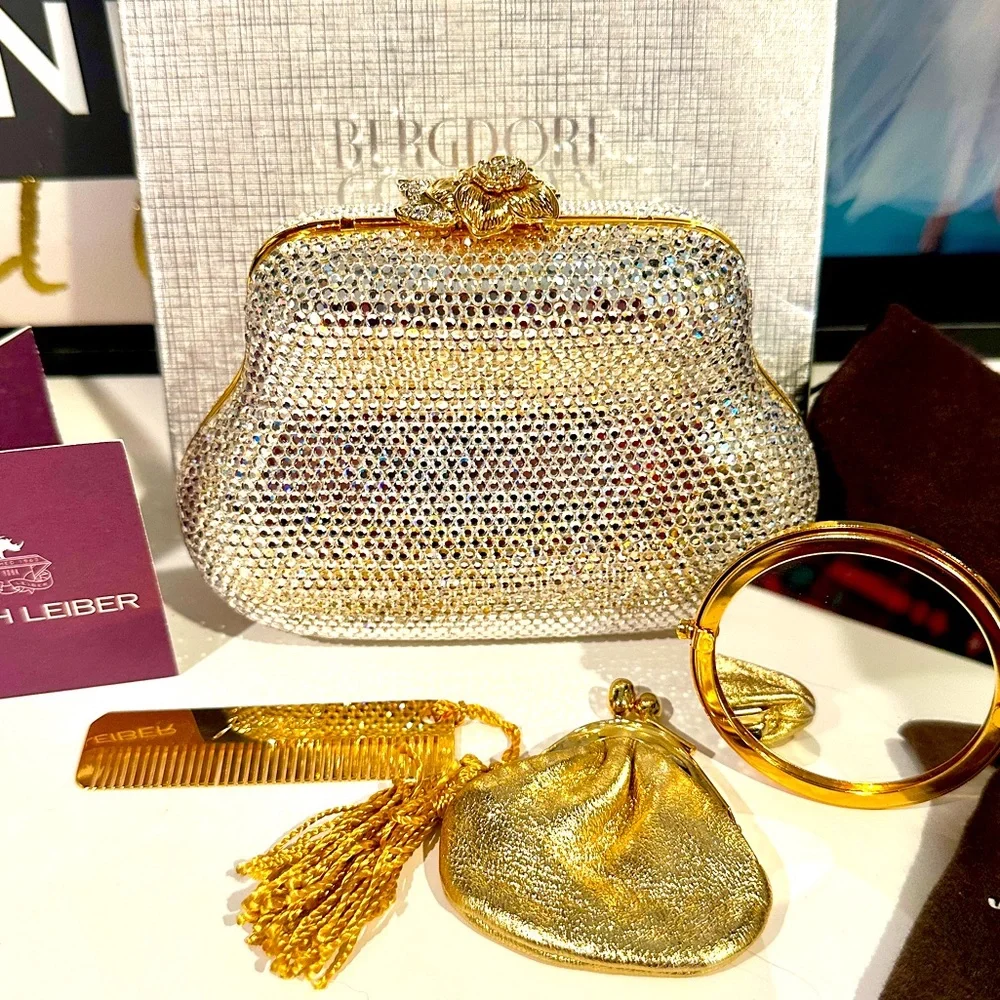 Stunning vintage Judith Leiber swarovski crystal clutch handbag flower f… - Picture 1 of 11